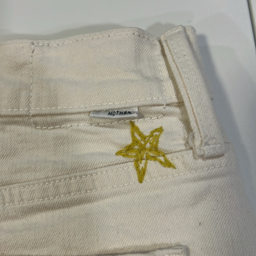 MOTHER - white denim short, 27, Yellow Star‎ Embroidery - Picture 3 of 9